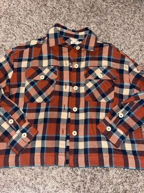 Faherty Rust & Navy Plaid Button-Up Shirt Jacket